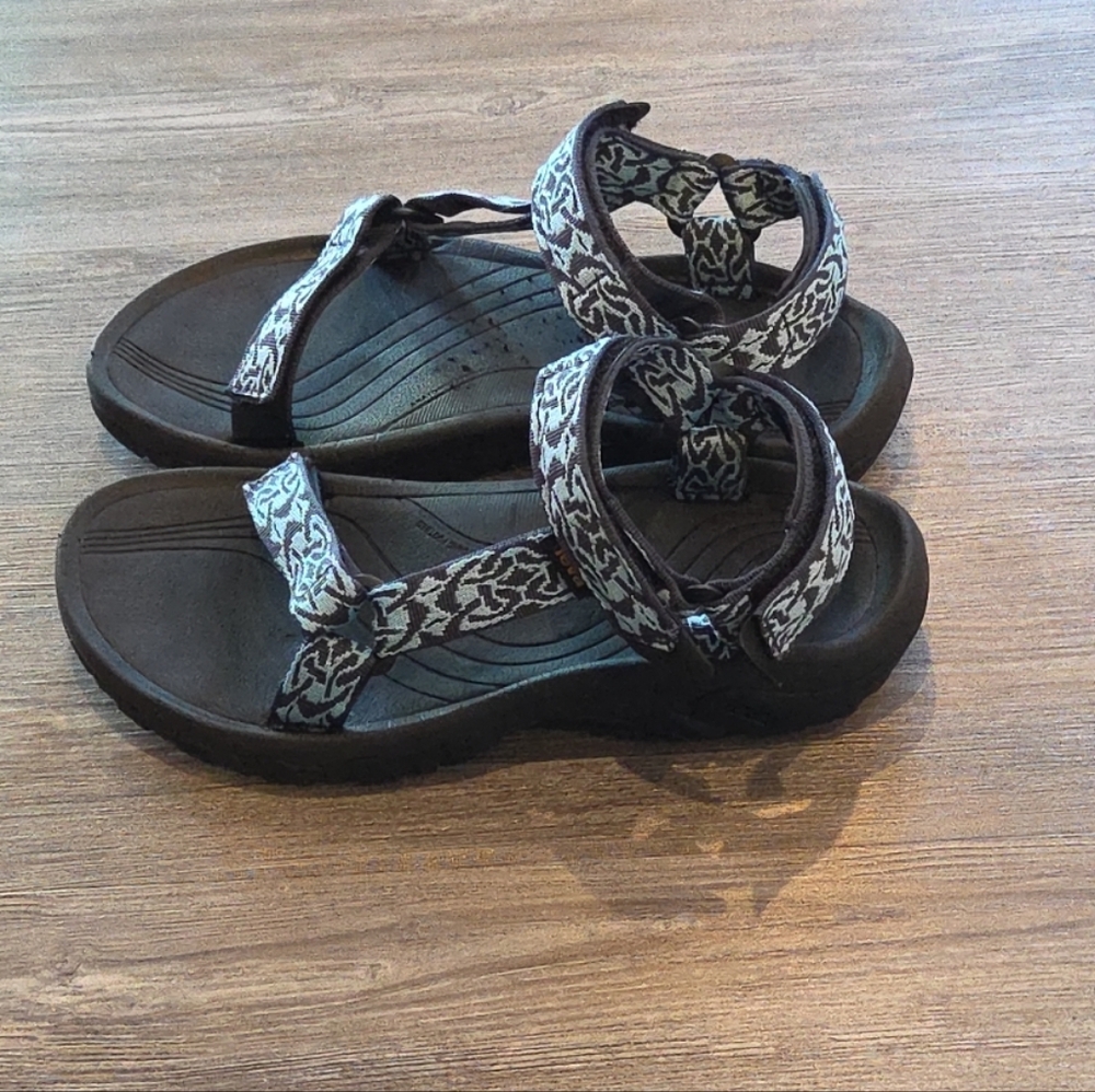 Women’s Size 9 TEVA Hurricane Sandals Blue Black Strap On Hook & Loop - Picture 2 of 15